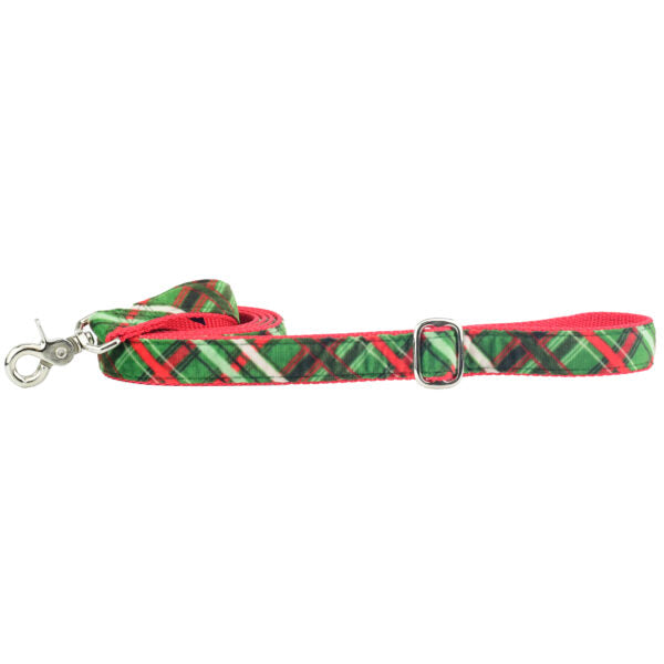2 Hounds Design Christmas Plaid Green Velvet Dog Leash (1″ Only)