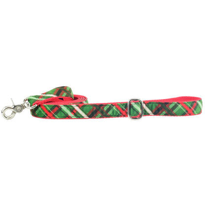 2 Hounds Design Christmas Plaid Green Velvet Dog Leash (1″ Only)