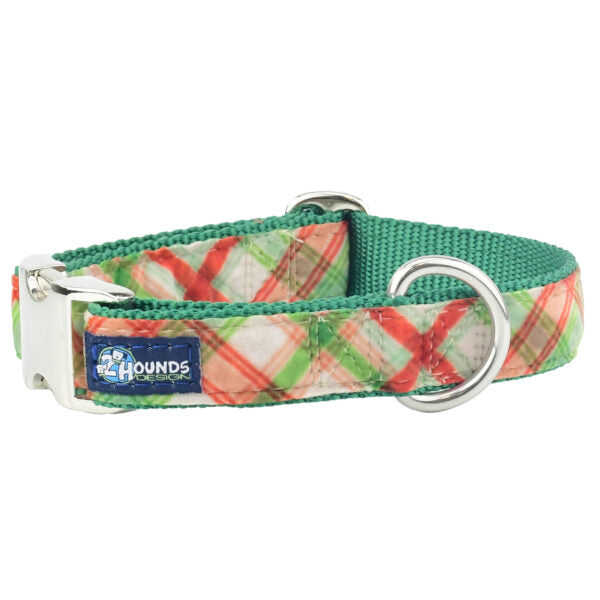 2 Hounds Design Christmas Plaid Cream Velvet Essential Buckle Martingale Dog Collar (1″ Only)
