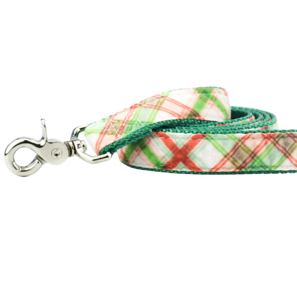 2 Hounds Design Christmas Plaid Cream Velvet Dog Leash (1″ Only)