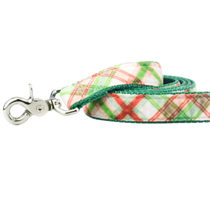 2 Hounds Design Christmas Plaid Cream Velvet Dog Leash (1″ Only)