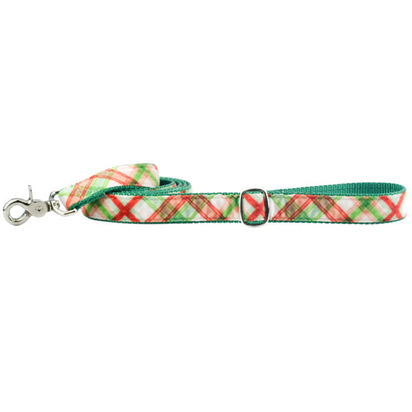 2 Hounds Design Christmas Plaid Cream Velvet Dog Leash (1″ Only)