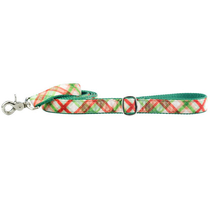 2 Hounds Design Christmas Plaid Cream Velvet Dog Leash (1″ Only)