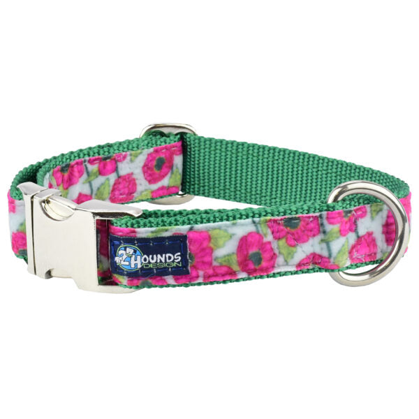 2 Hounds Design Bold Poppies Velvet Essential Dog Collar