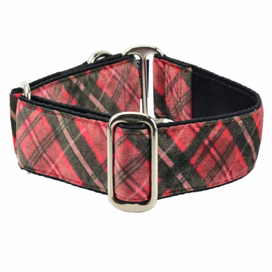 2 Hounds Design Classic Winter Plaid Elite Velvet Buckle Martingale Dog Collar