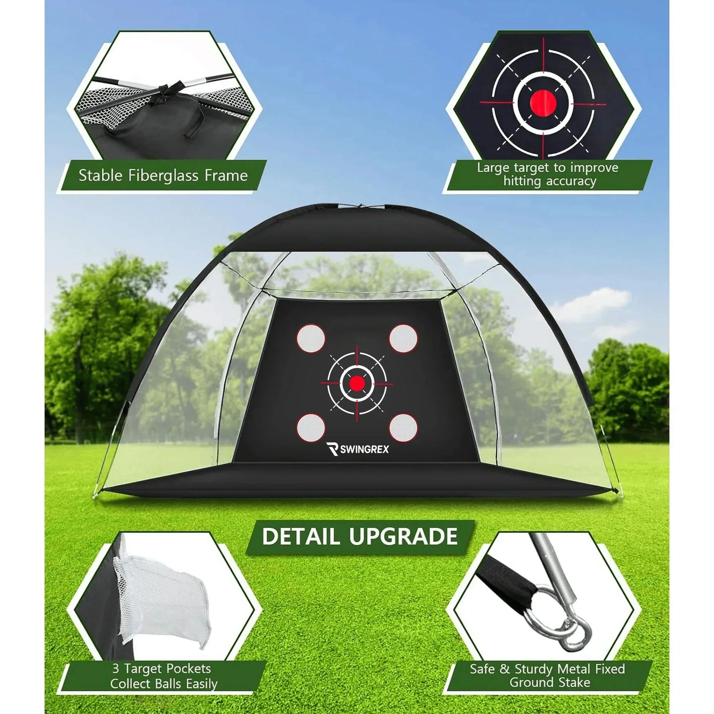 DCUTIE 10x7FT Golf Practice Net with Mat & Target – Backyard Driving & Chipping Aid