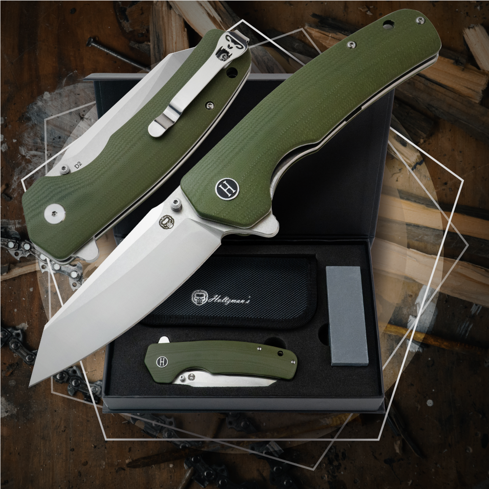 Holtzman's Gorilla Survival The Clip Point Folding Pocket Knife Giftset for Men and Women (Silver and Green)