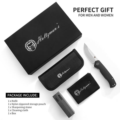 Holtzman's Gorilla Survival The Pathfinder Folding Pocket Knife Giftset for Men and Women (Black and Silver)