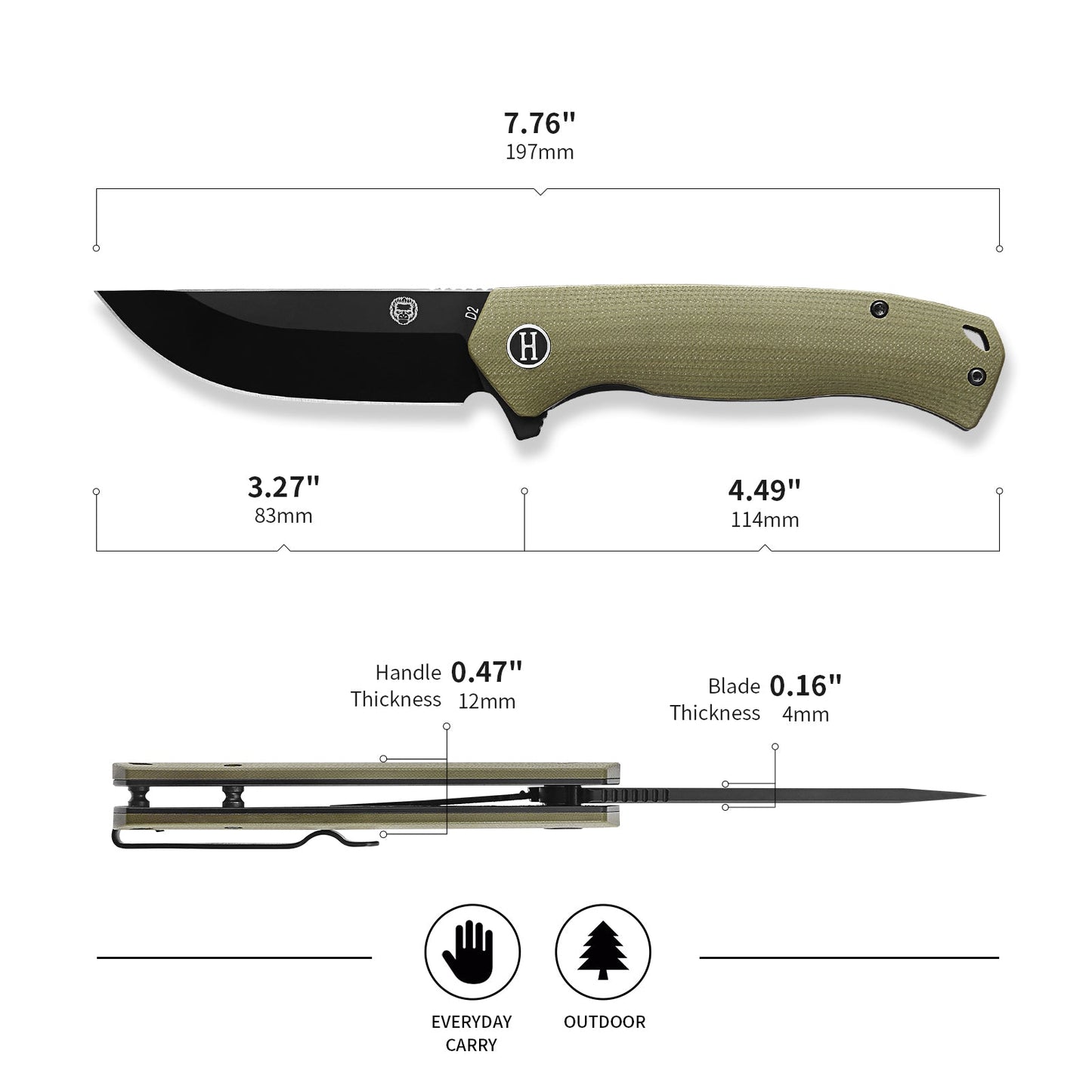 Holtzman's Gorilla Survival The Pathfinder Folding Pocket Knife Giftset for Men and Women (Green and Silver)
