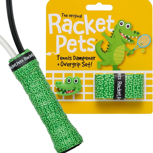 Racket Pets Alligator Green Tennis Overgrip Tape and Matching Shock Absorbing Dampener for Tennis Racket