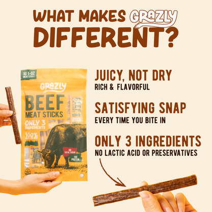 Grazly  Plain Beef Meat Sticks - 100% Grass-Fed & Finished