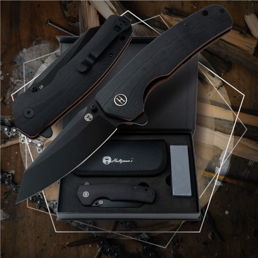 Holtzman's Gorilla Survival The Clip Point Folding Pocket Knife Giftset for Men and Women (Black and Orange)
