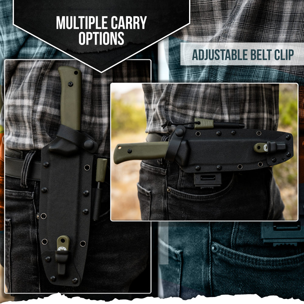 Holtzman's Gorilla Survival The Congo D2 Steel Bushcraft Survival Knife Gift Set (Black Blade + Green Handle)