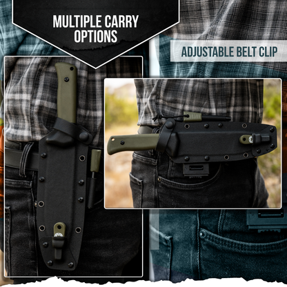 Holtzman's Gorilla Survival The Congo D2 Steel Bushcraft Survival Knife Gift Set (Black Blade + Green Handle)