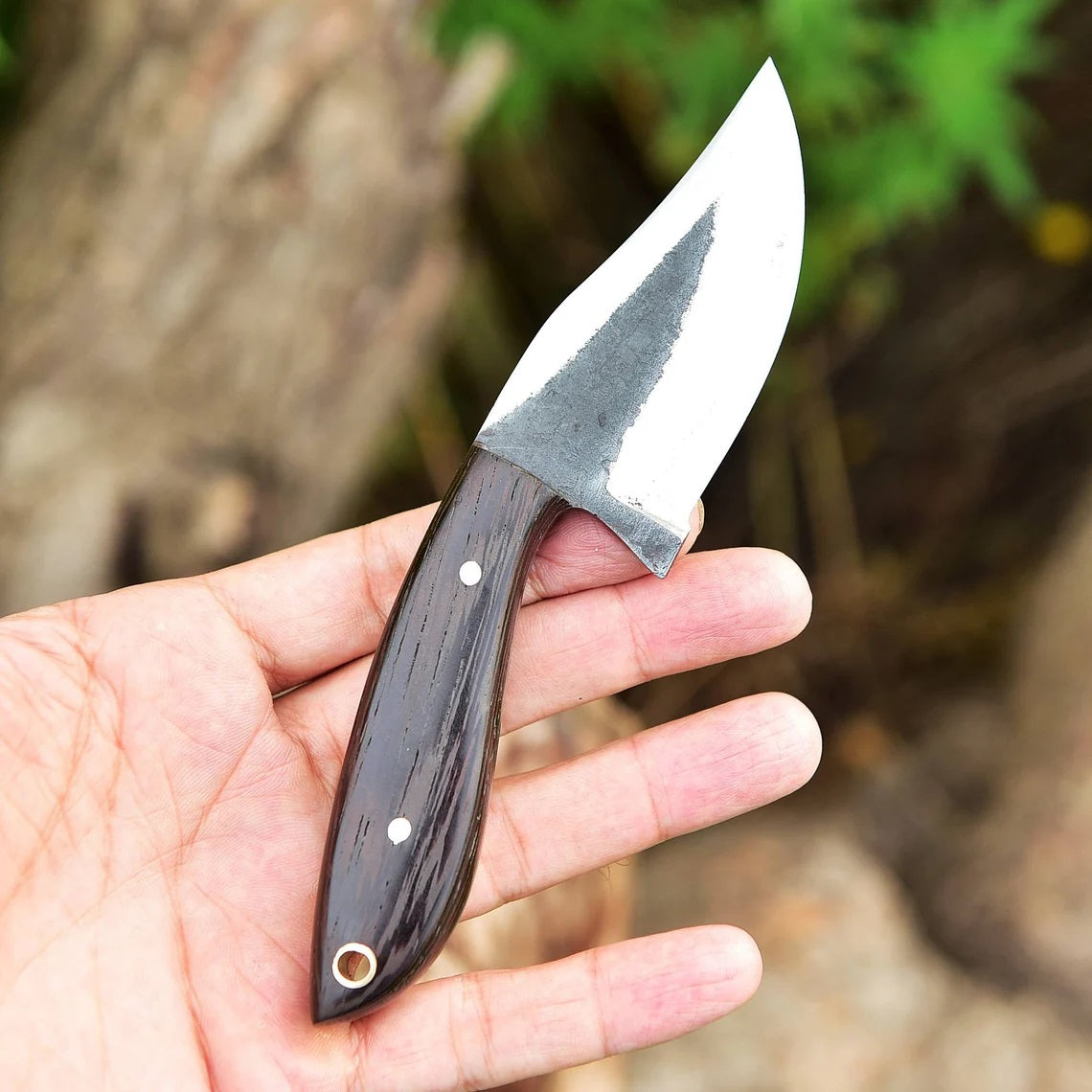 KBS Knives "Custom Handmade 1095 Forged Steel Skinning Knife | Wenge Wood Handle | 7 Inches | Leather Sheath | KBS Knives Store"