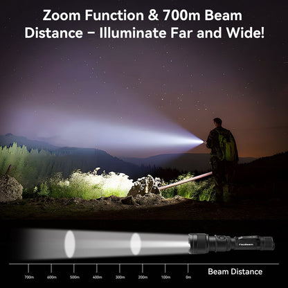 Powertac FlexBeam- 1200 Lumen Adjustable Beam Rechargeable Flashlight