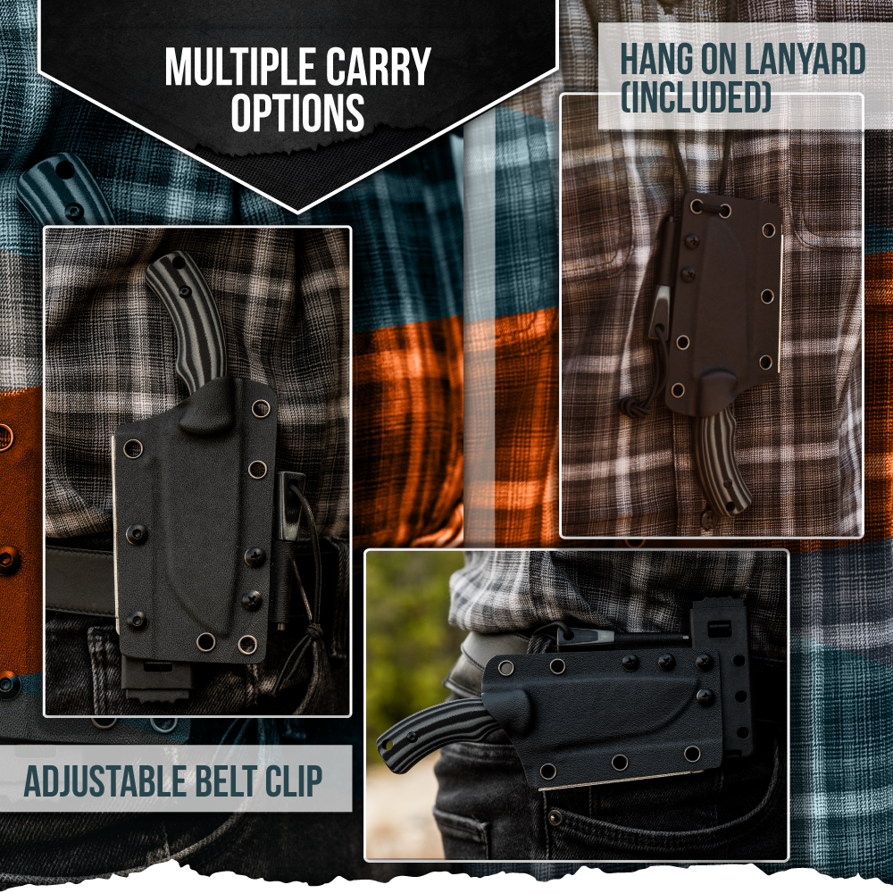 Holtzman's Gorilla Survival The Baby Tracker D2 Steel Bushcraft Survival Neck Knife Gift Set (Black and Gray)
