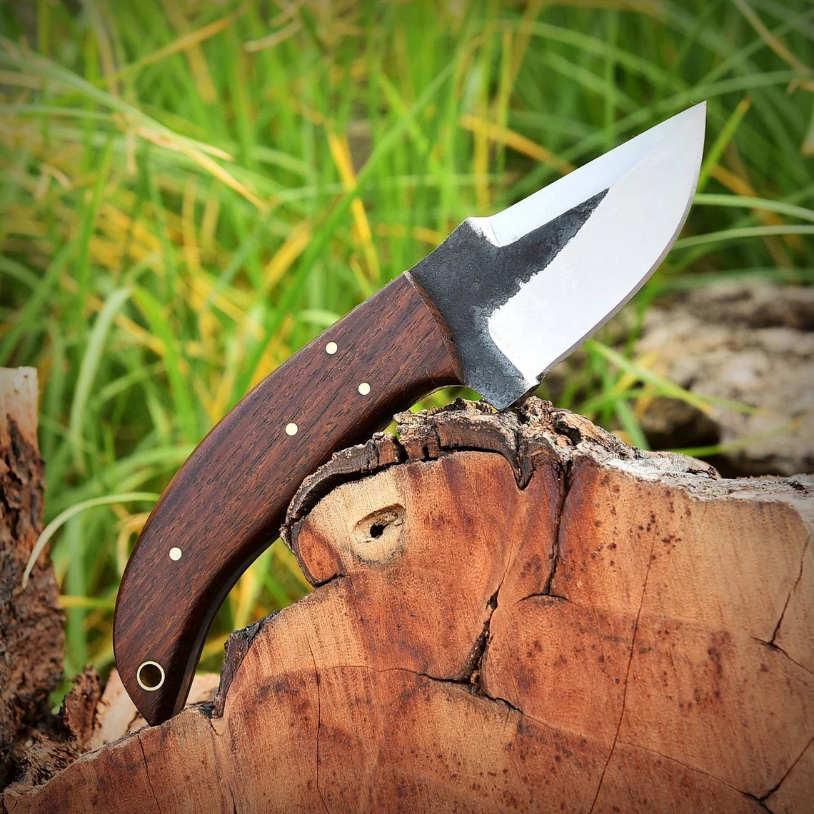 KBS Knives "Custom Handmade 1095 Forged Steel Skinning Knife | Rosewood Handle | 7 Inches | Leather Sheath | KBS Knives Store"