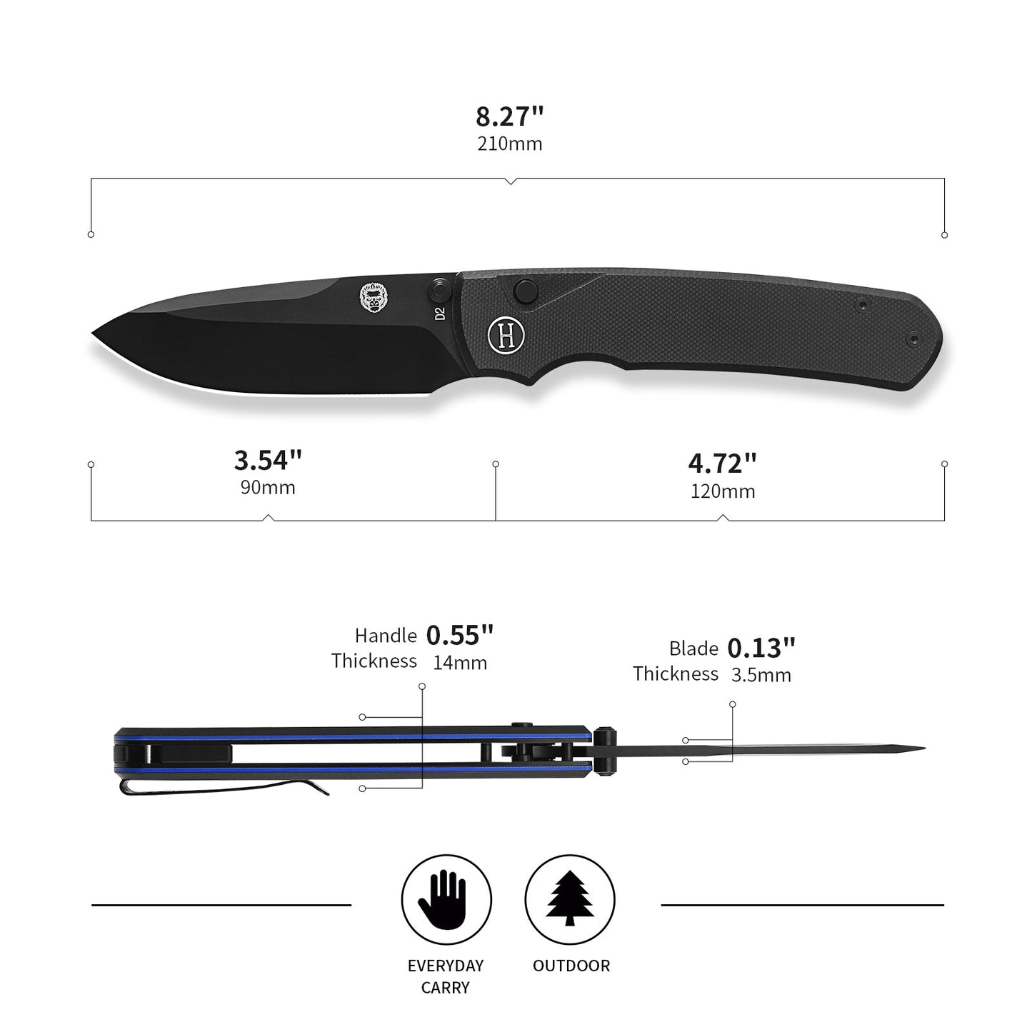 Holtzman's Gorilla Survival The Loyalist Folding Pocket Knife Giftset for Men and Women (Black and Blue)
