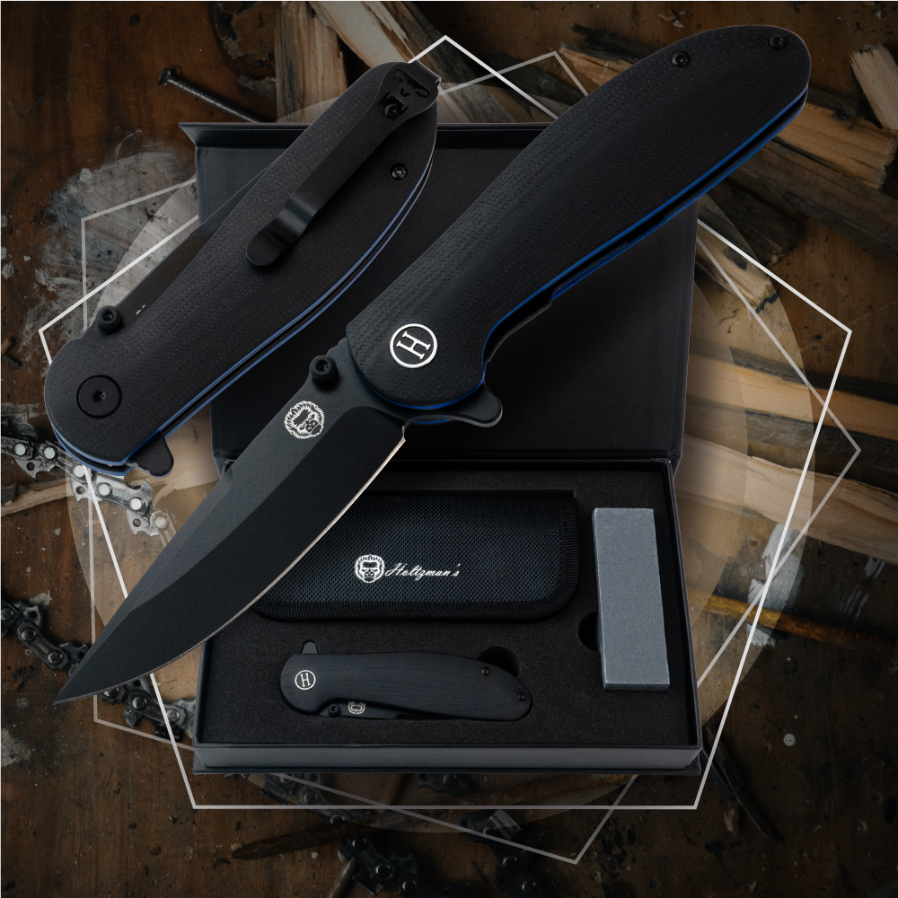 Holtzman's Gorilla Survival The Straight Back Folding Pocket Knife Giftset for Men and Women (Black and Blue)