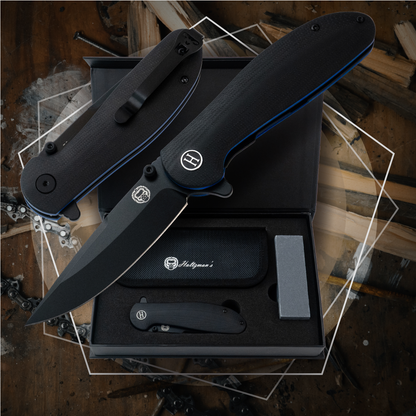 Holtzman's Gorilla Survival The Straight Back Folding Pocket Knife Giftset for Men and Women (Black and Blue)