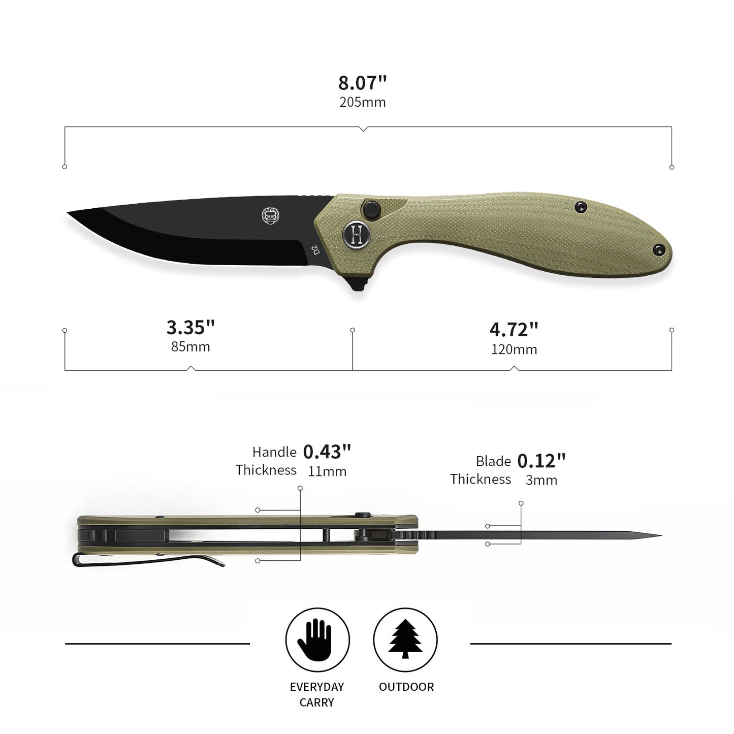Holtzman's Gorilla Survival The Vector Folding Pocket Knife Giftset for Men and Women (Green and Black)