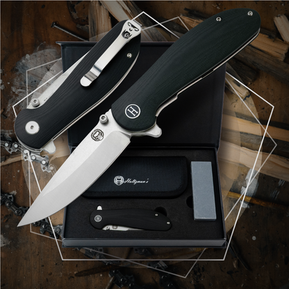 Holtzman's Gorilla Survival The Straight Back Folding Pocket Knife Giftset for Men and Women (Silver and Black)