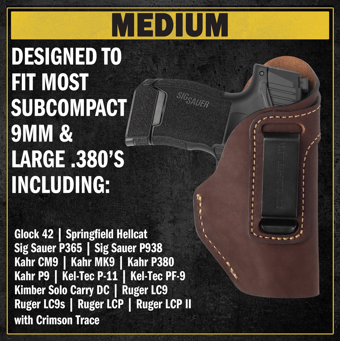 Relentless Tactical The Defender Leather IWB Holster | Fits Glock 42 | P365 | Hellcat | Lifetime Warranty | Made in USA