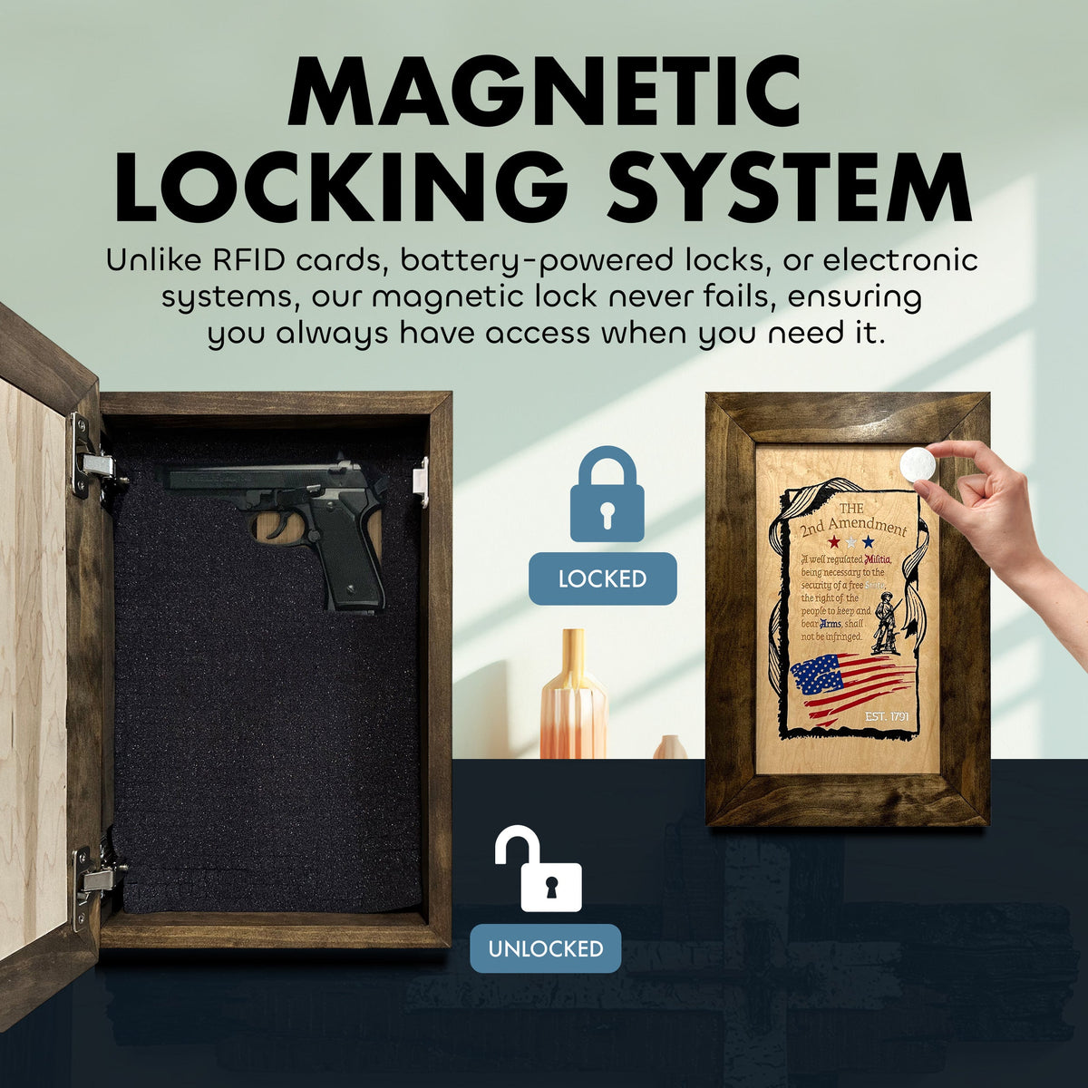 Bellewood Designs - 2nd Amendment Wall Mounted Gun Safe
