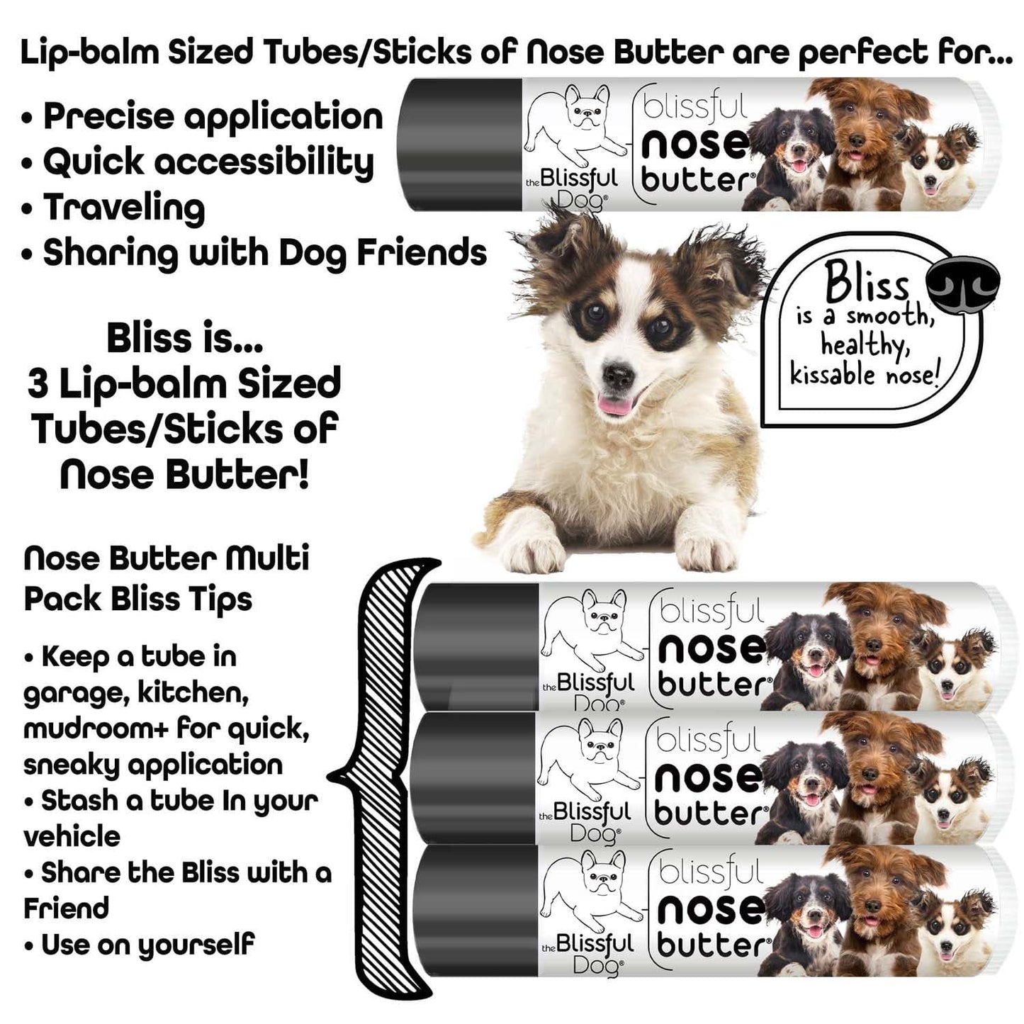 The Blissful Dog 3 Cute Puppies Nose Butter