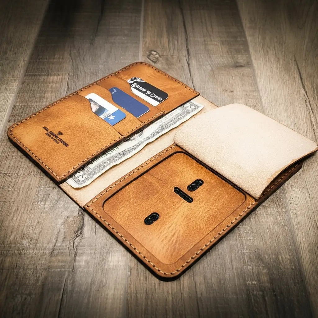 Bull Sheath Leather Badge Long Wallet
