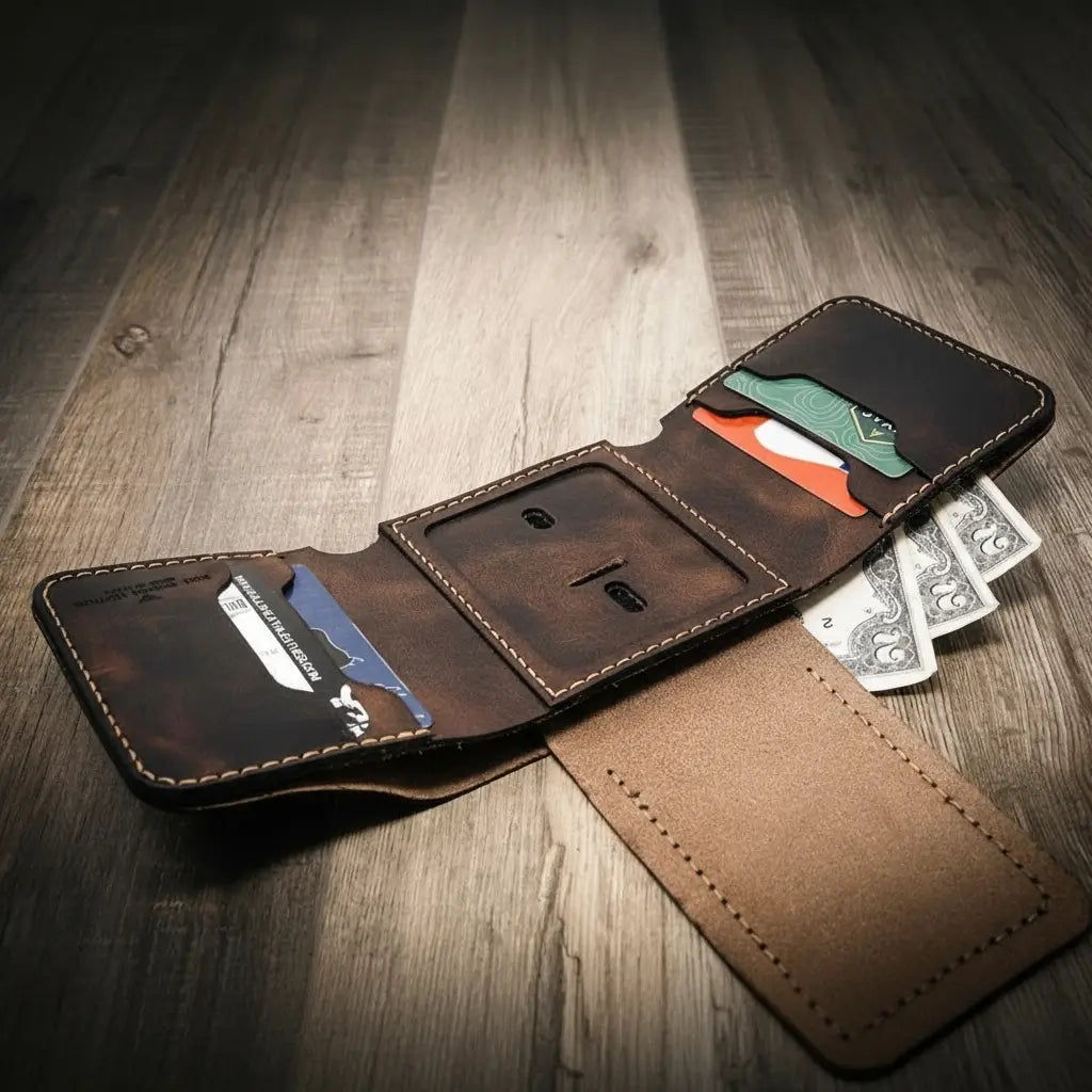 Bull Sheath Leather Badge Trifold Wallet
