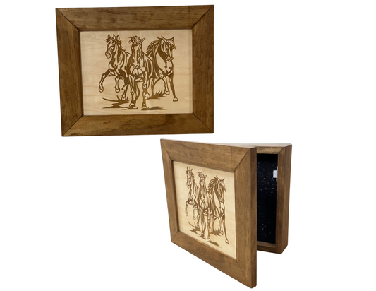 Bellewood Designs - Wild Horses Gun Safe - Recessed In Wall or Wall Mounted Decorative Secure Gun Cabinet