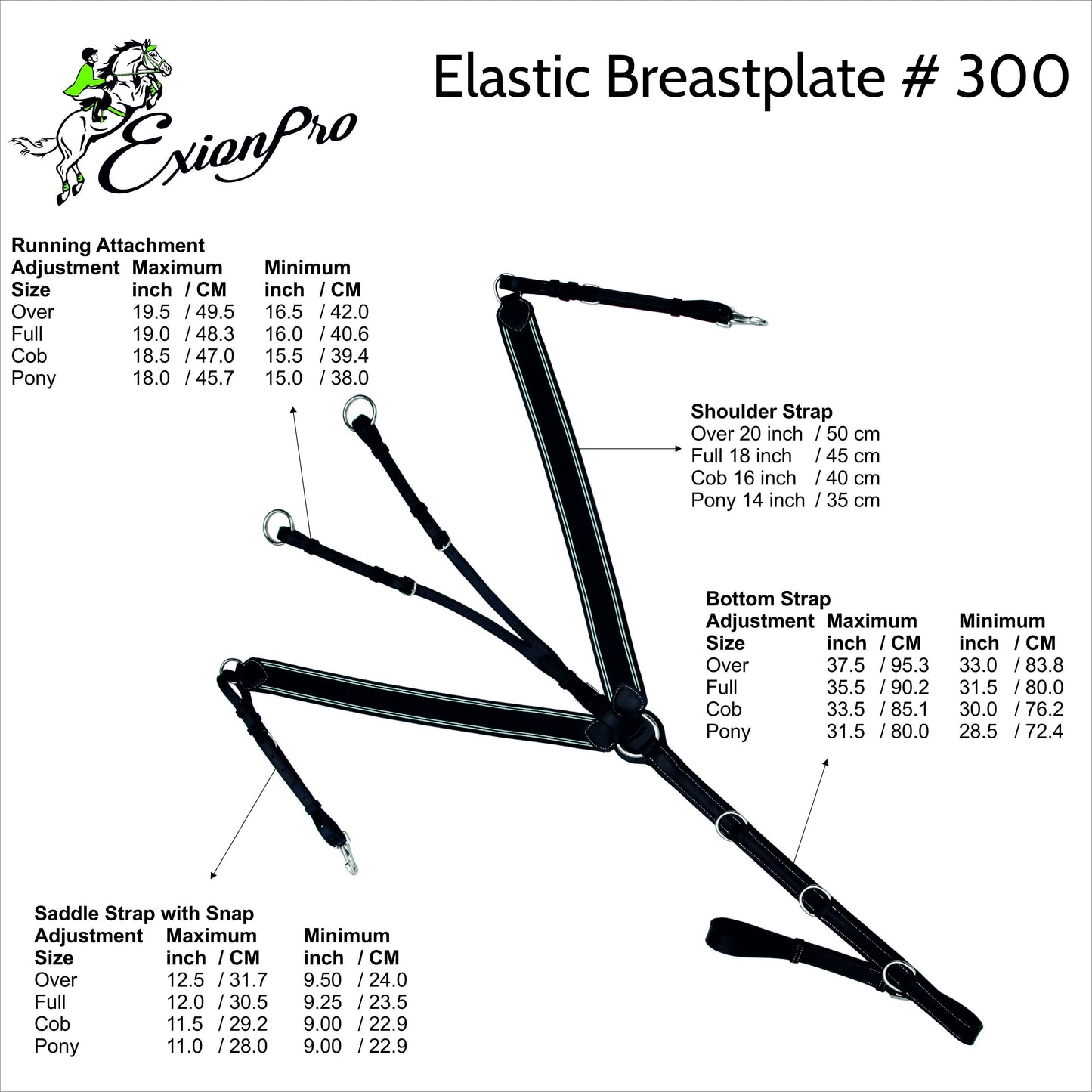 Bridles & Reins ExionPro Heart Shape 3 Point Breastplate - Matching Elastic
