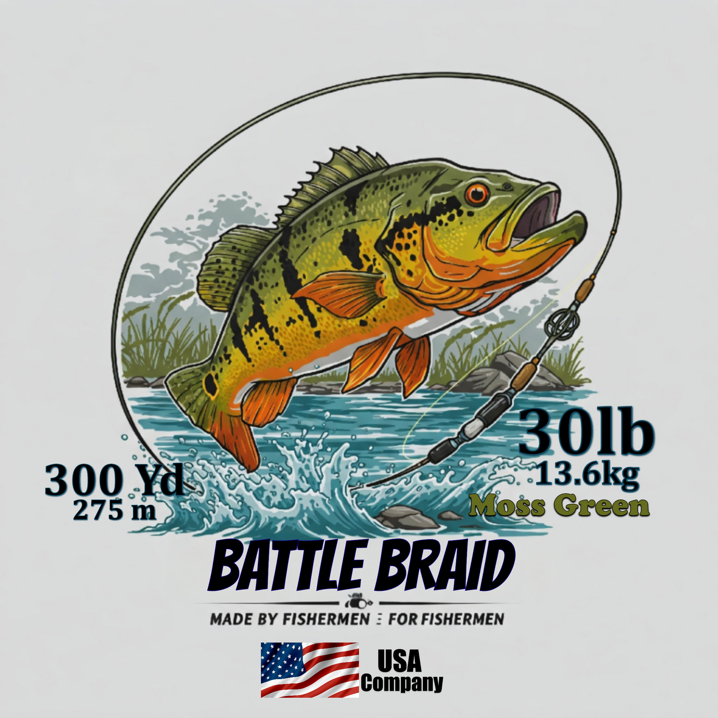 BATTLE BRAID MOSS GREEN 300 YARD 8X PE