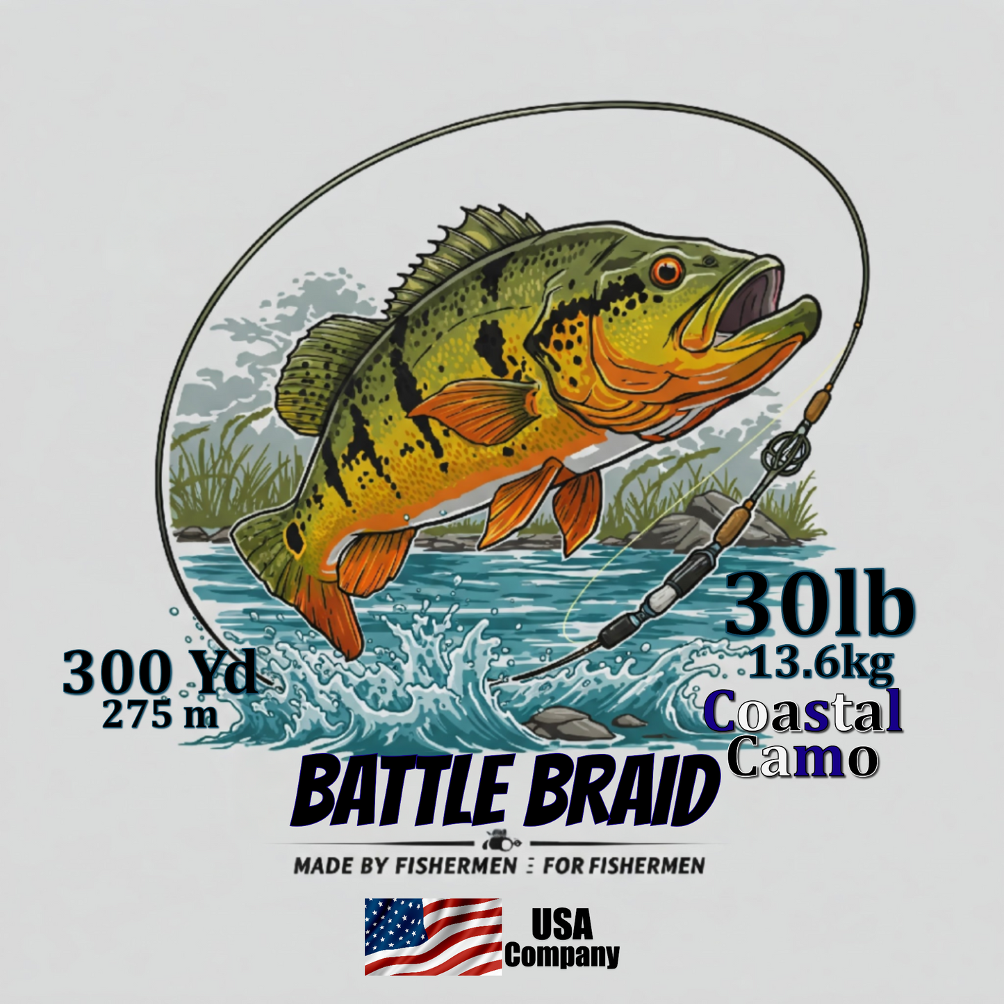 BATTLE BRAID COASTAL CAMO 300YRD SPOOL 8x PE