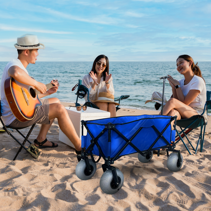 Juggernaut Carts Collapsible Folding Outdoor Beach Utility Wagon w/ Cover, Blue