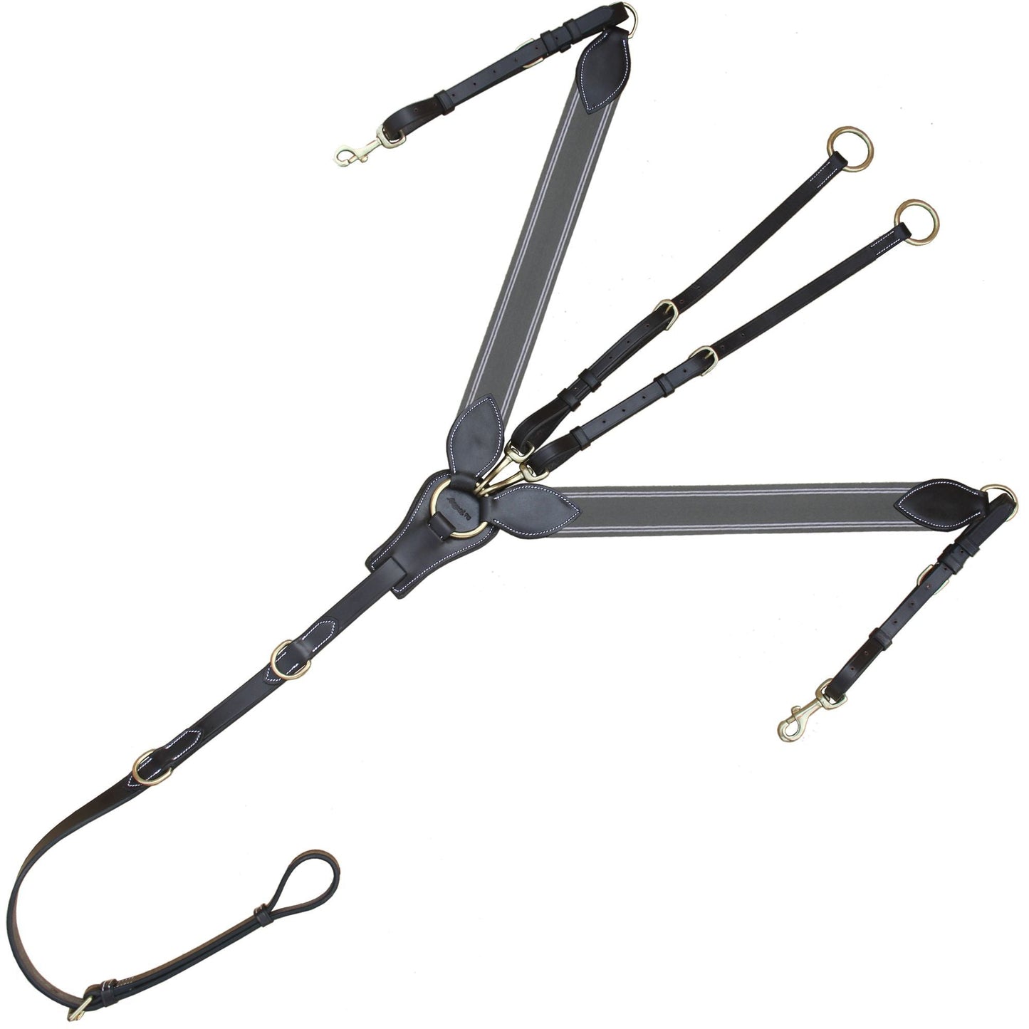 Bridles & Reins ExionPro Wide Elastic 3 Point Breastplate - Grey Elastic with White Lines