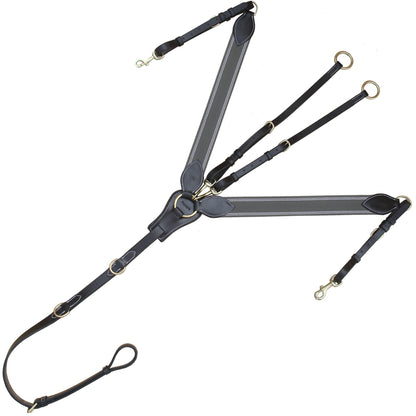 Bridles & Reins ExionPro Wide Elastic 3 Point Breastplate - Grey Elastic with White Lines