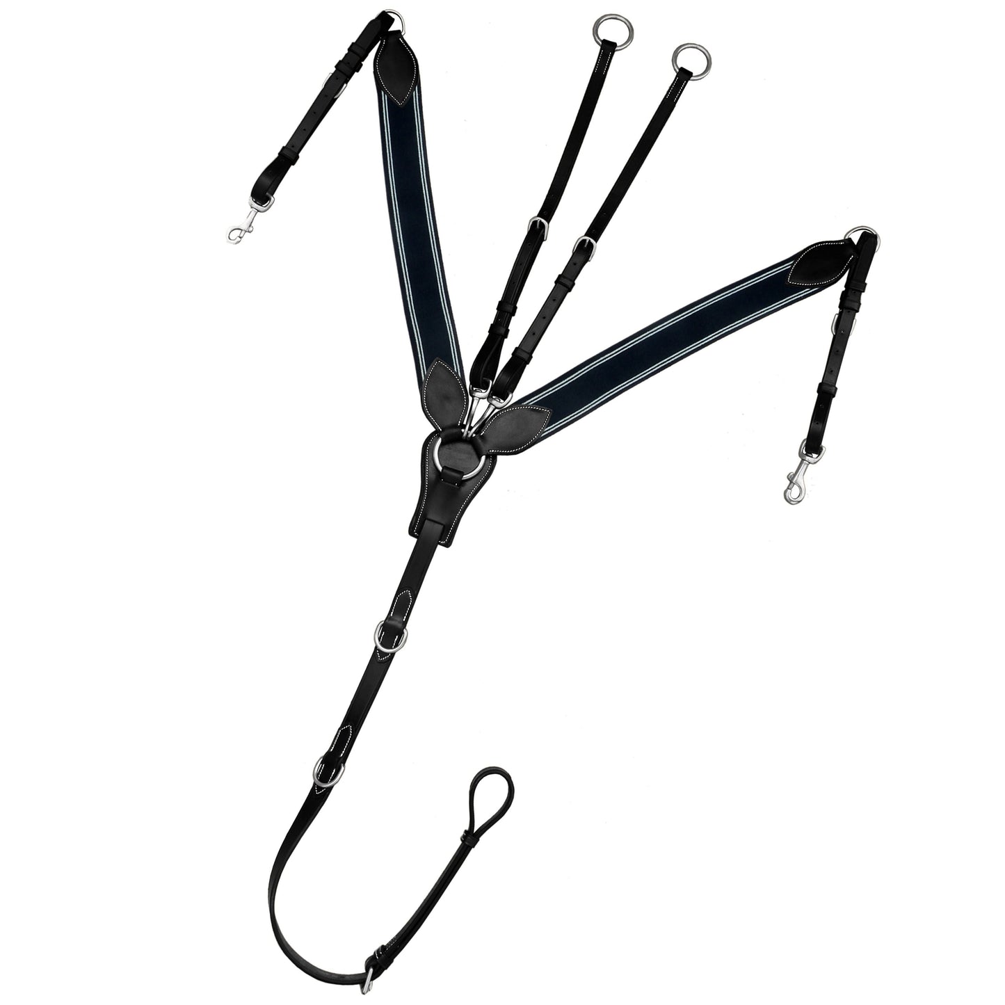 Bridles & Reins ExionPro Wide Elastic 3 Point Breastplate - Navy Blue Elastic with White Lines