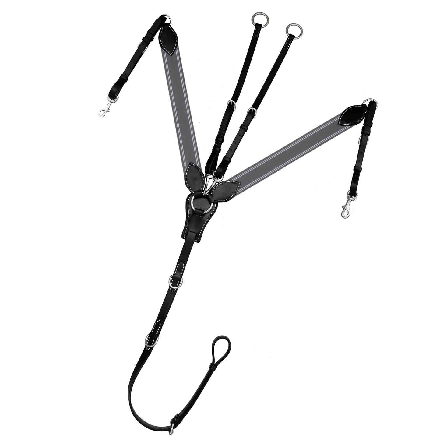 Bridles & Reins ExionPro Wide Elastic 3 Point Breastplate - Grey Elastic with White Lines