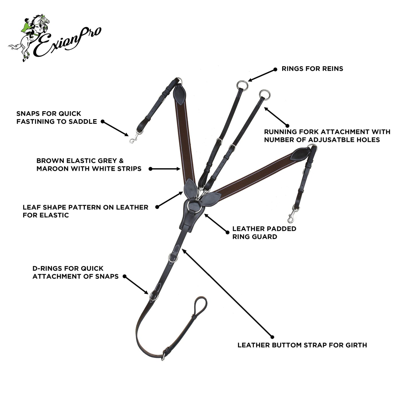 Bridles & Reins ExionPro Wide Elastic 3 Point Breastplate - Matching Elastic