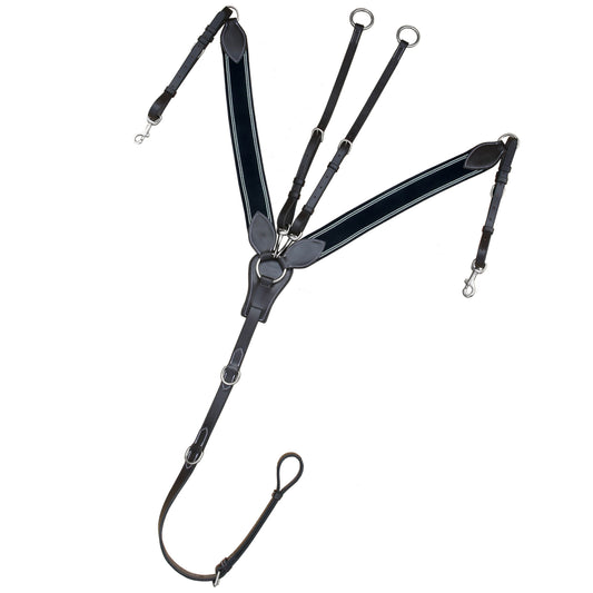 Bridles & Reins ExionPro Wide Elastic 3 Point Breastplate - Navy Blue Elastic with White Lines