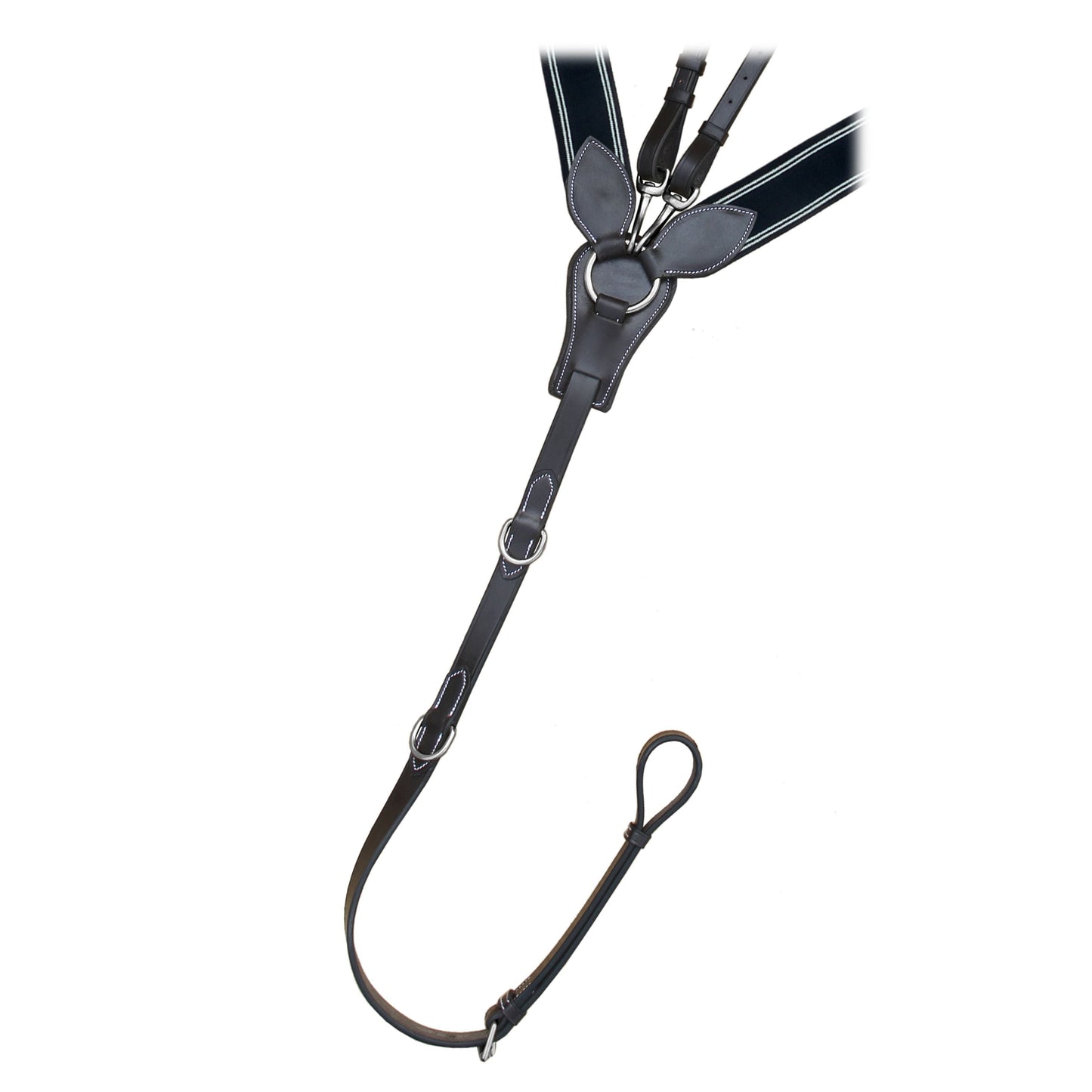 Bridles & Reins ExionPro Wide Elastic 3 Point Breastplate - Navy Blue Elastic with White Lines