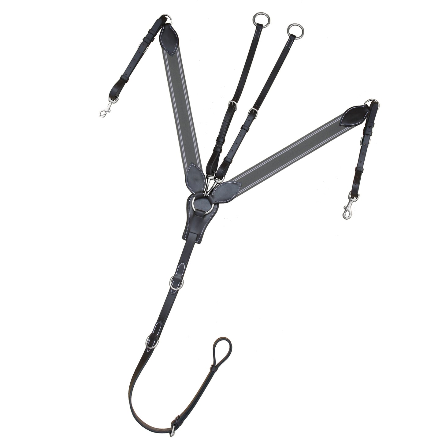 Bridles & Reins ExionPro Wide Elastic 3 Point Breastplate - Grey Elastic with White Lines
