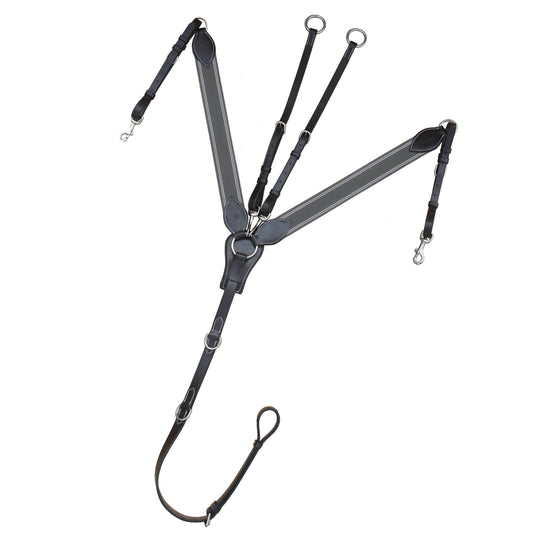 Bridles & Reins ExionPro Wide Elastic 3 Point Breastplate - Grey Elastic with White Lines