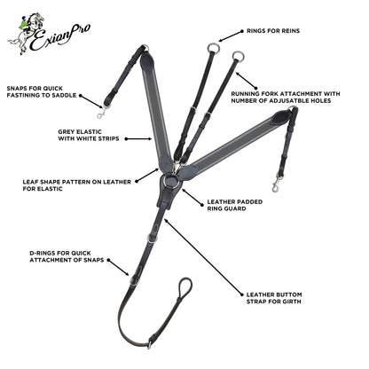 Bridles & Reins ExionPro Wide Elastic 3 Point Breastplate - Grey Elastic with White Lines