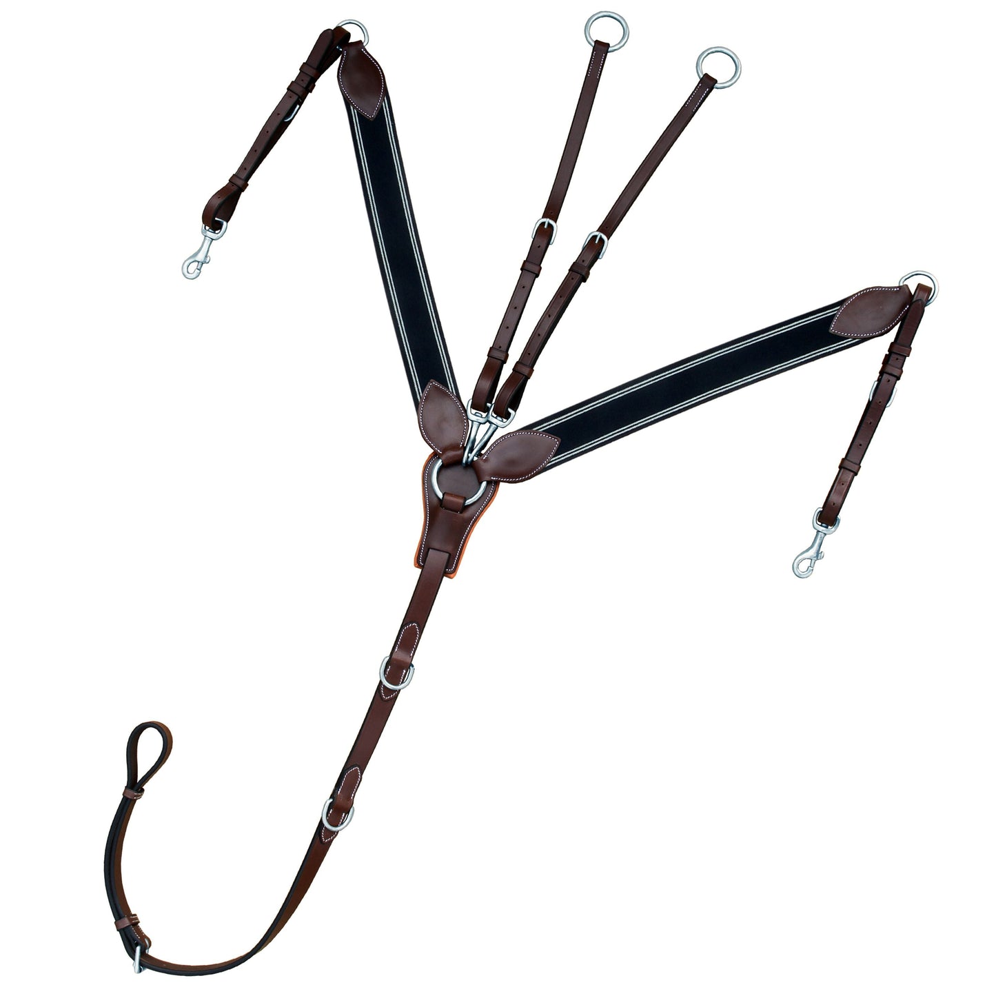 Bridles & Reins ExionPro Wide Elastic 3 Point Breastplate - Navy Blue Elastic with White Lines
