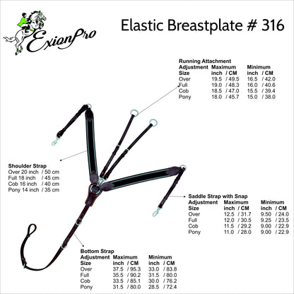 Bridles & Reins ExionPro Wide Elastic 3 Point Breastplate - Navy Blue Elastic with White Lines