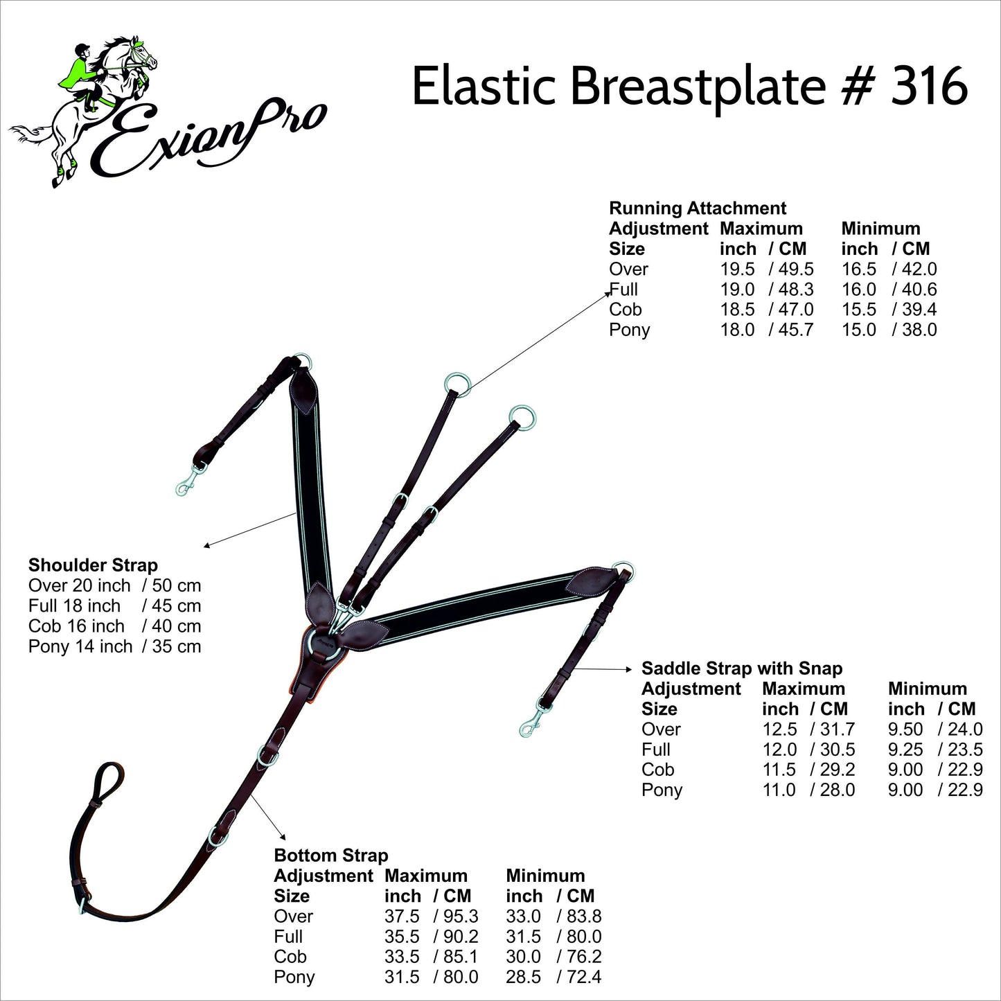 Bridles & Reins ExionPro Wide Elastic 3 Point Breastplate - Matching Elastic